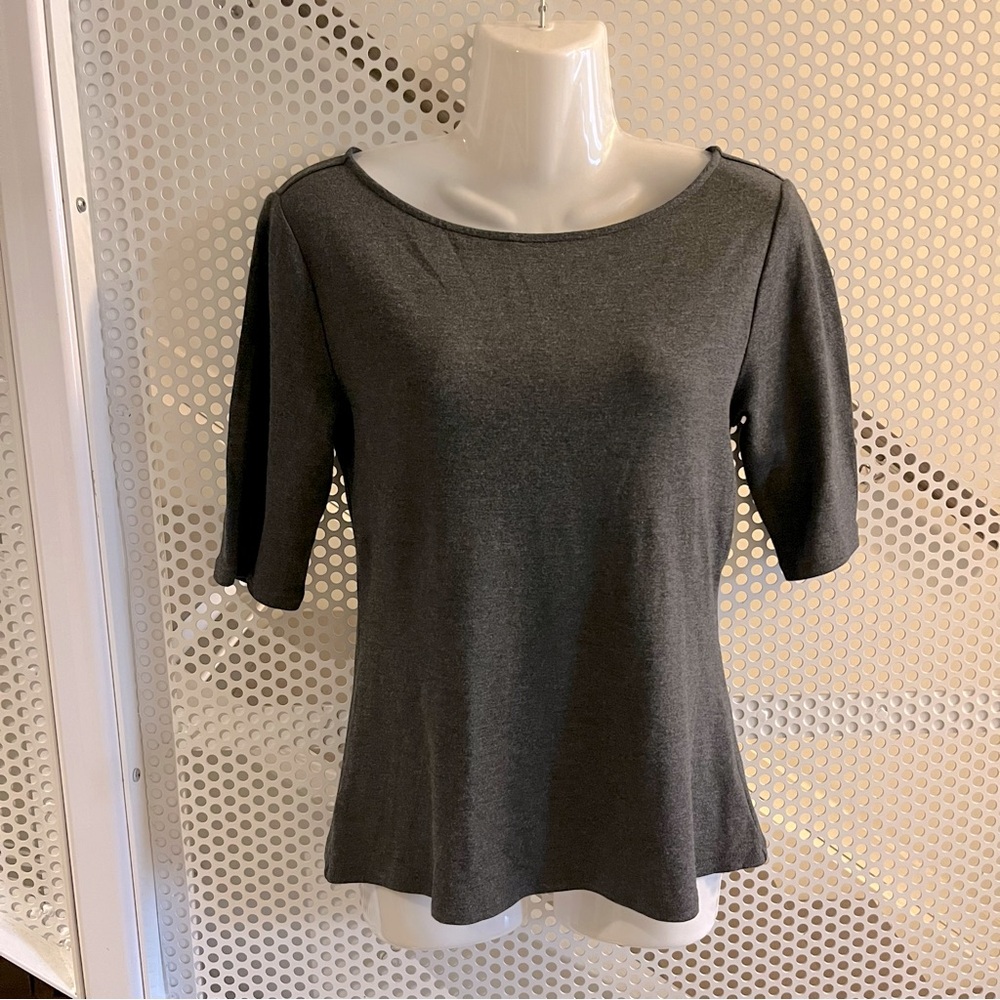 Ann Taylor Wide Boat Neck Short Sleeve Top Size Small in Dark Grey
